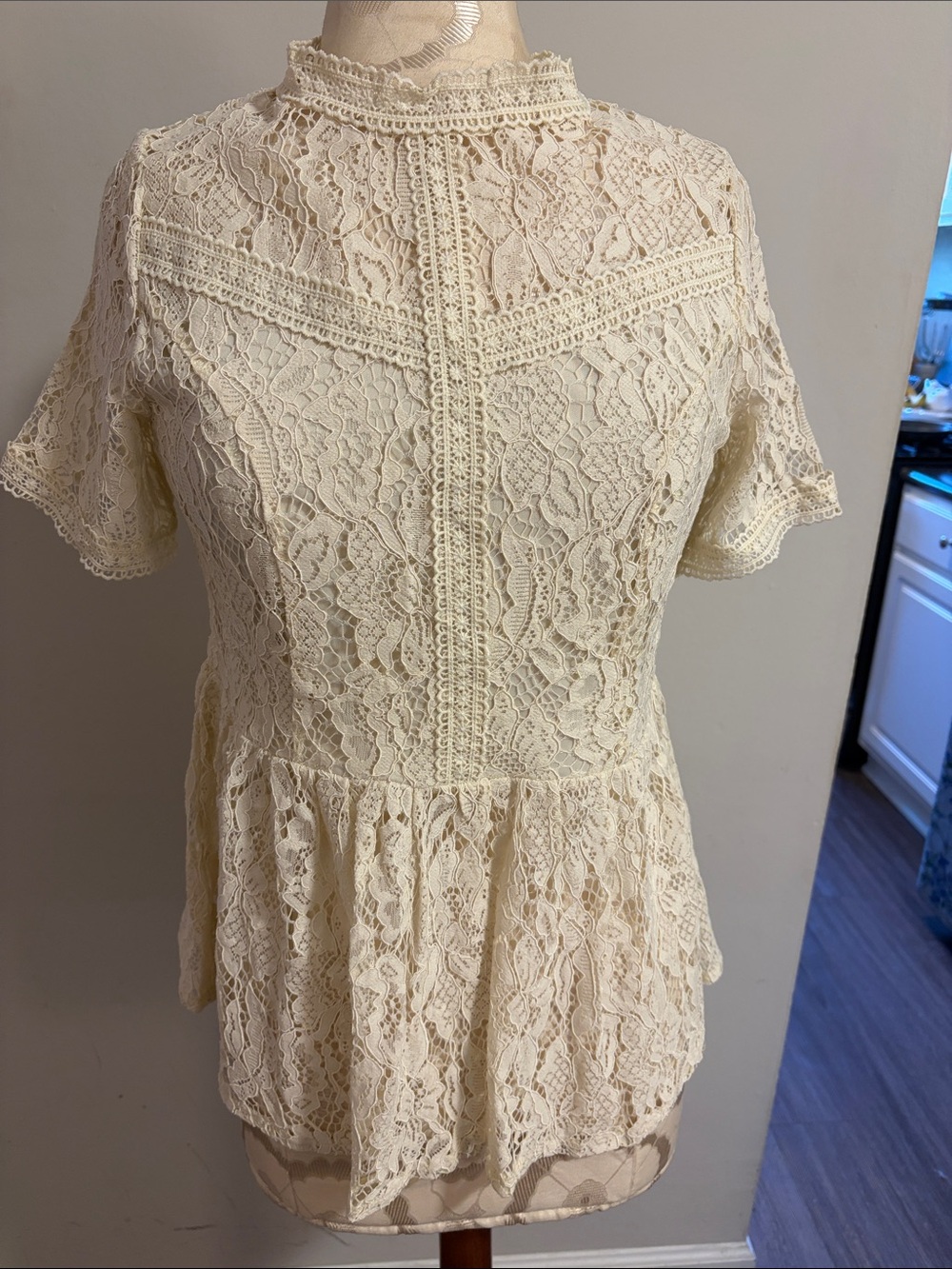 Ivory Lace Peplum Short-Sleeve Blouse